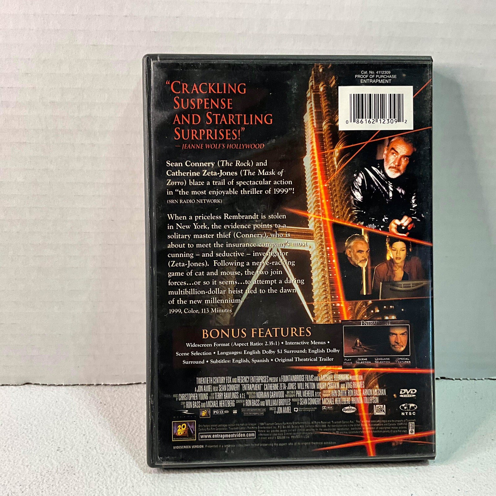 Entrapment, Sean Connery, Catherine Zeta-Jones DVD, MULTIPLES SHIP/FREE!