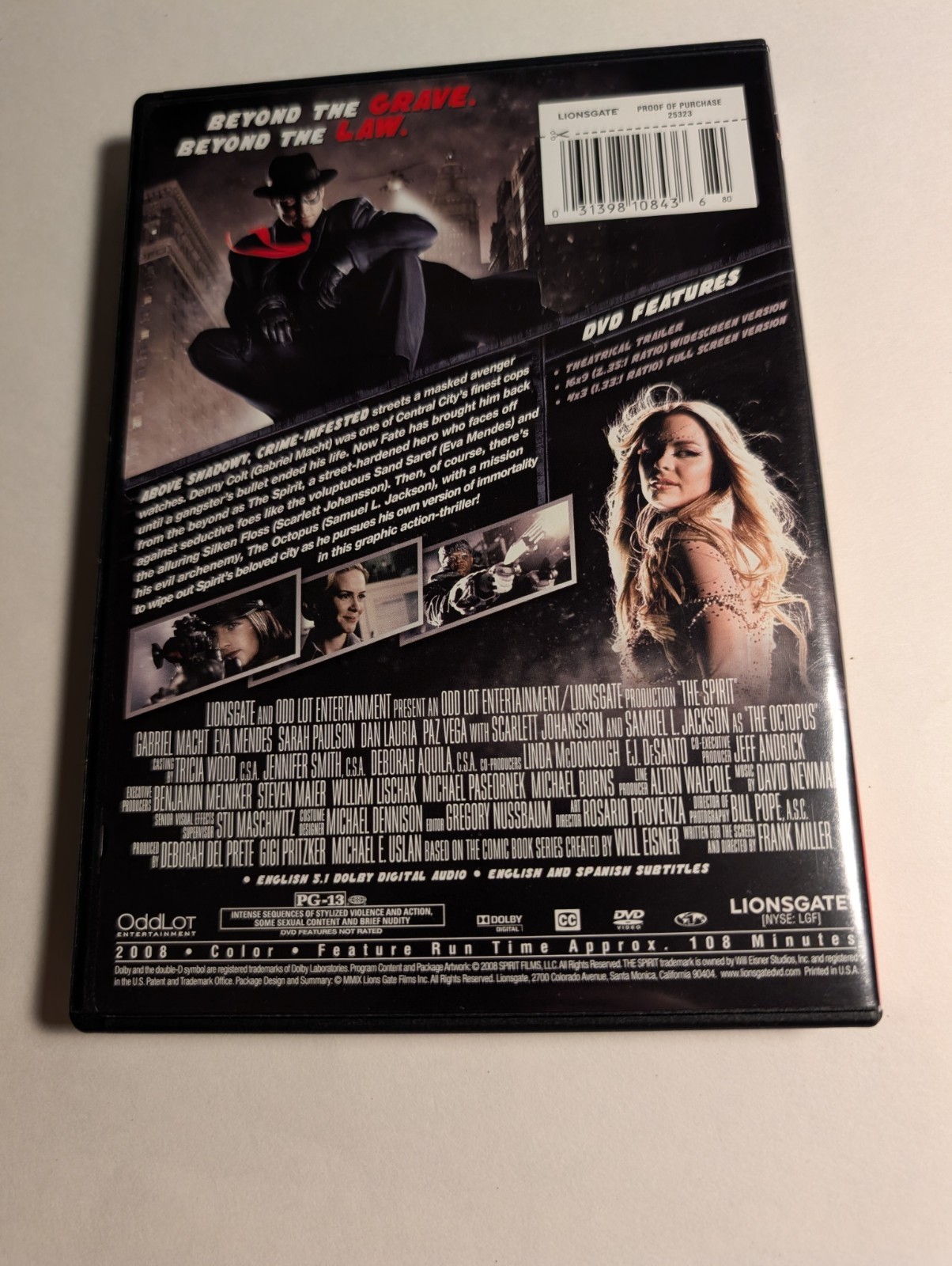 The Spirit (DVD, 2009, Widescreen) W/Slipcover-Gabriel Macht, Eva Mendes