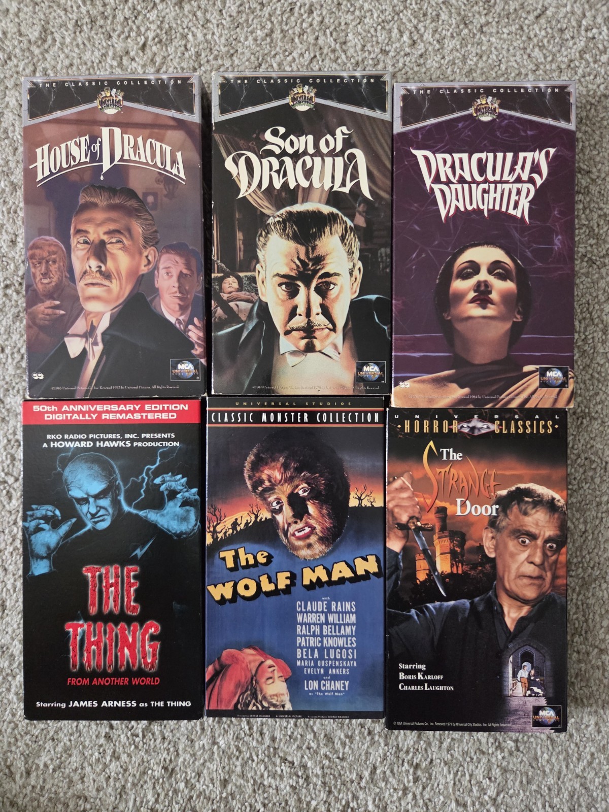 Horror VHS LOT OF 6: DRACULA, WOLF MAN, THE THING. 1940-1950s Vintage Thrillers!