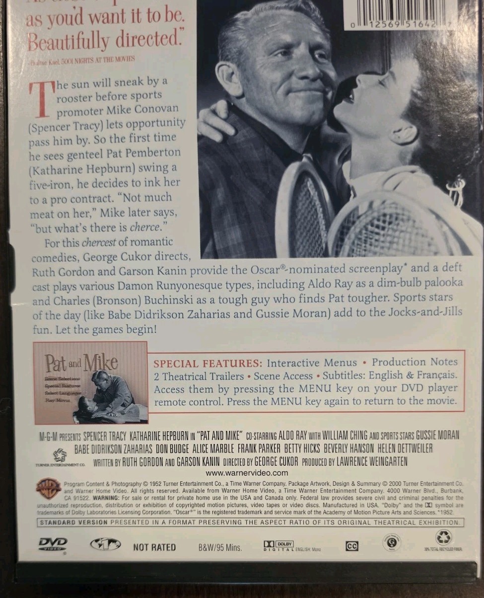 Pat and Mike (1952) DVD 2000 B&W Snapcase Spencer Tracy Katharine Hepburn VGC