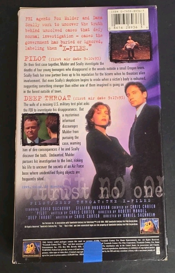 X-Files Movie And Television Seasons Lot Of 4 VHS Video Tapes Pilot, Deep Throat