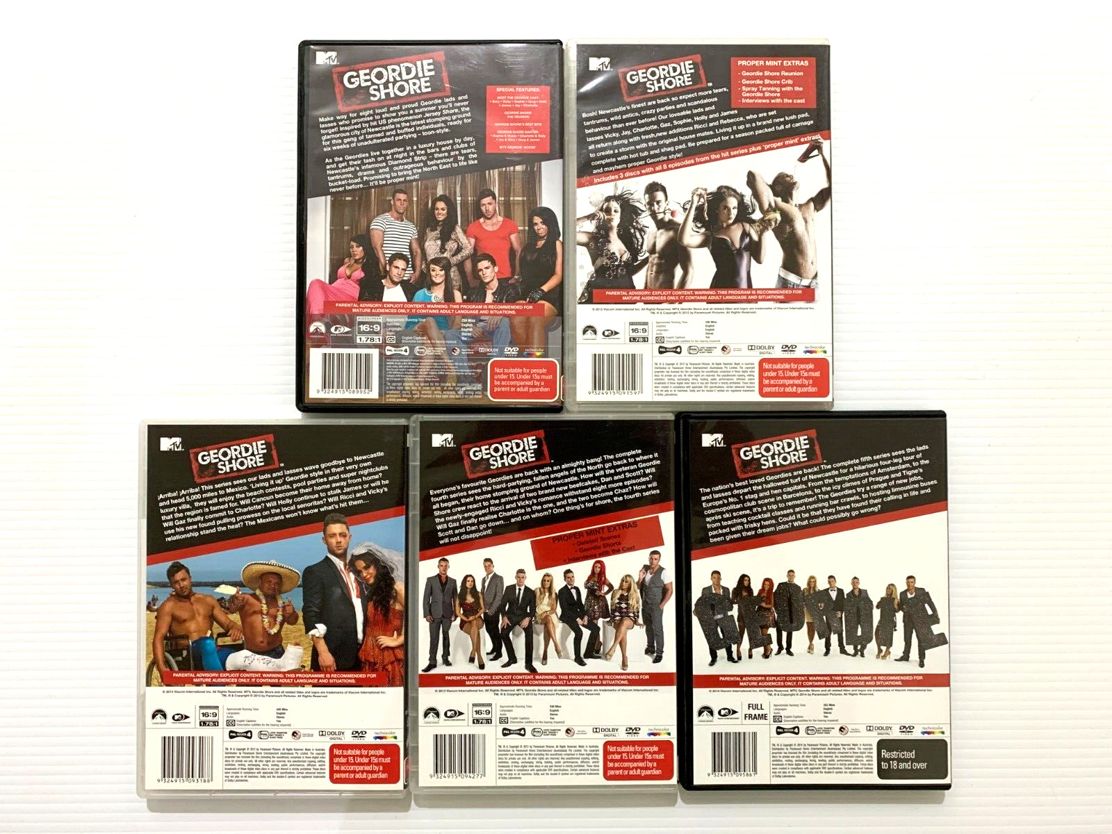 Geordie Shore DVD Season 1 2 3 4 5 PAL Region 4 MTV Reality TV Drama Series VGC