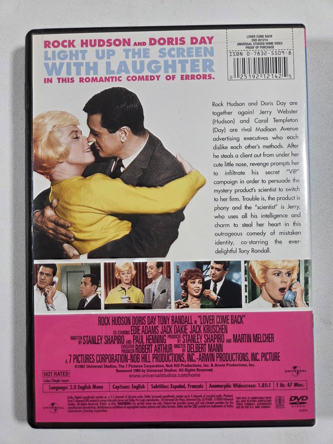 Lover Come Back DVD 1961 Rock Hudson Doris Day Tony Randall Widescreen Comedy