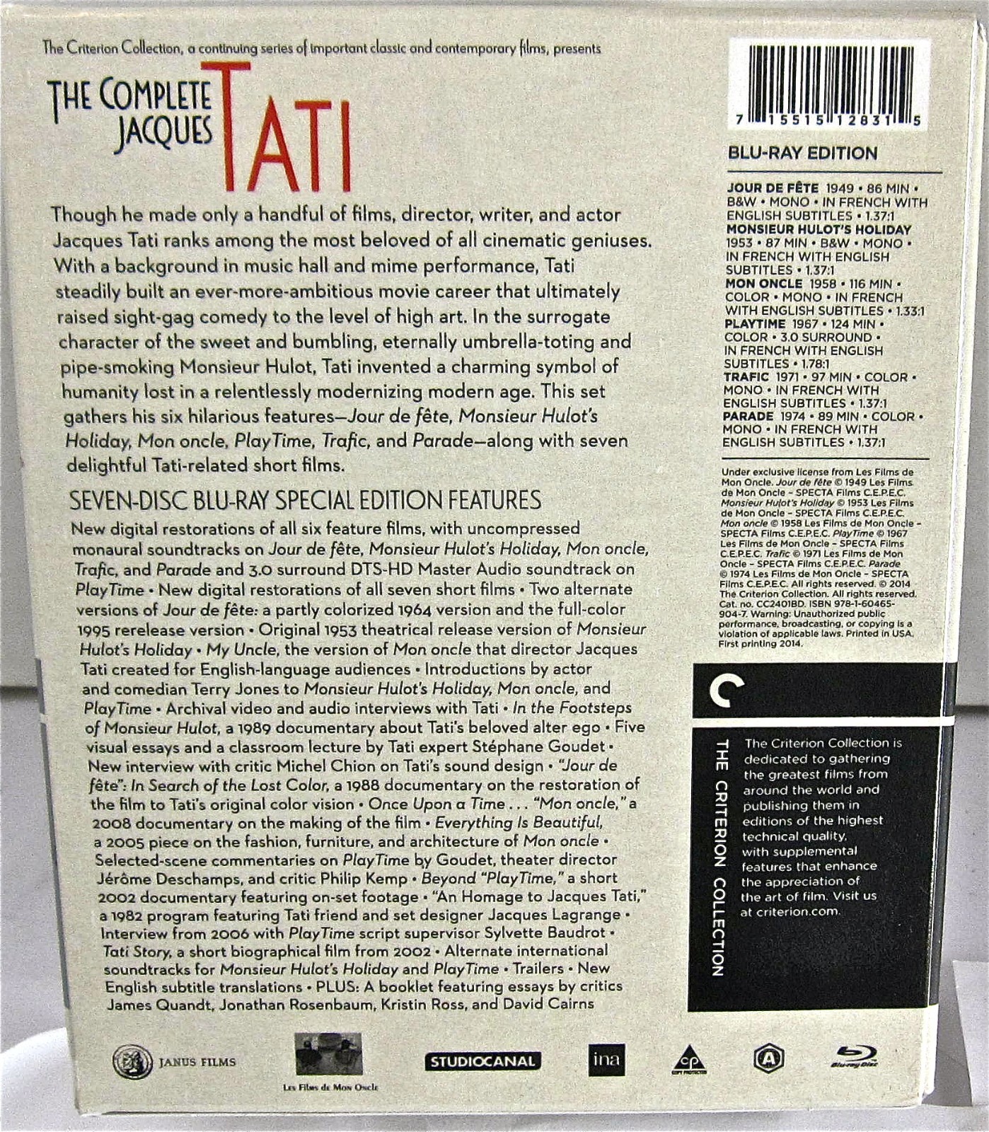 The Complete Jacques Tati Set Criterion Blu-Ray Box Set Oct 2014 6 Movies. New