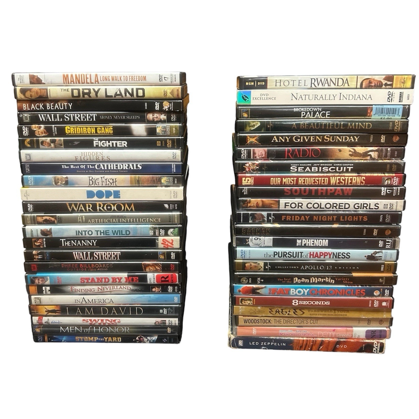 Lot of 45 Mixed DVD Movies Misc Sports, Motivational, Drama, Thriller, And Music