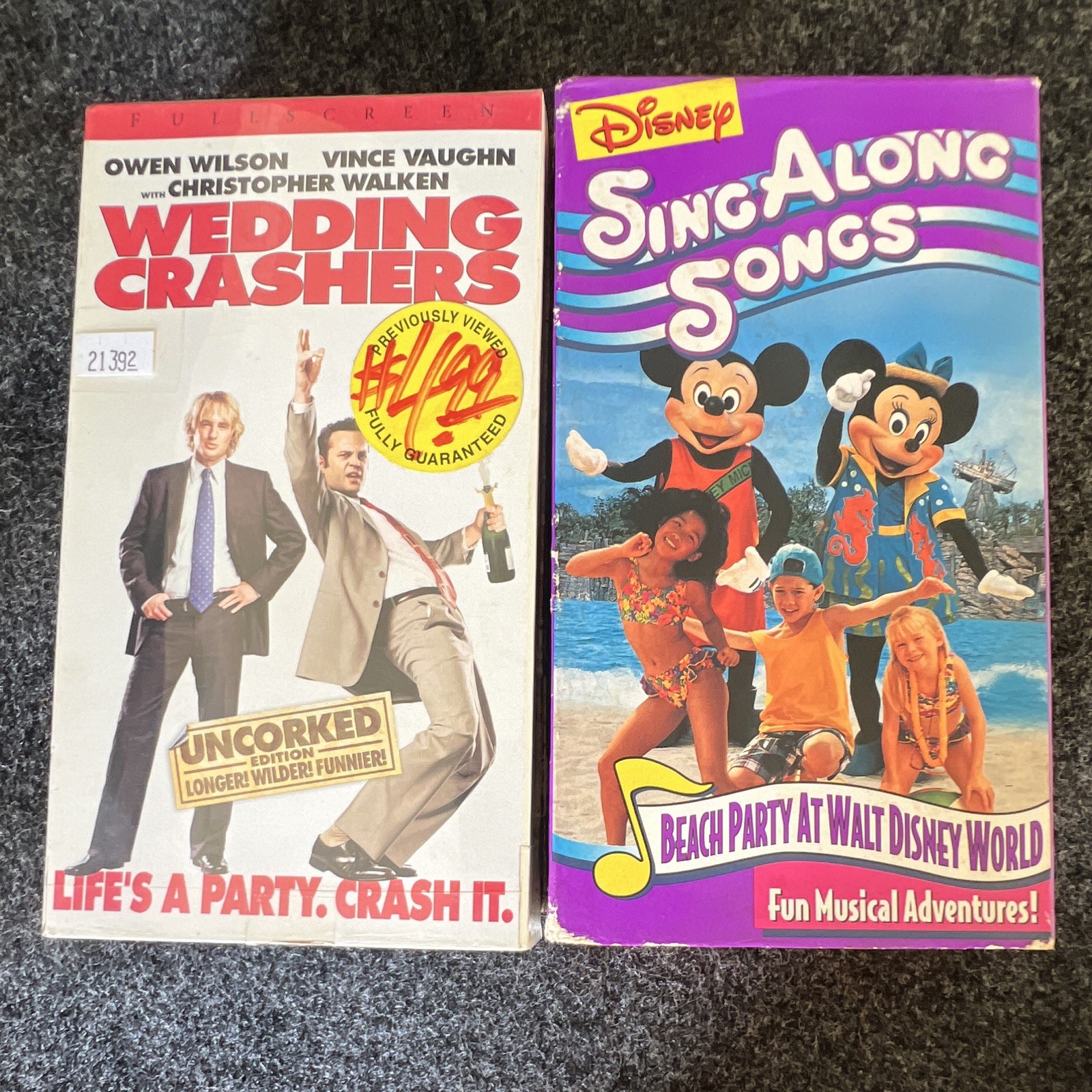 VHS collection, wedding, crashers, good burger, covenant rider, Disney sing