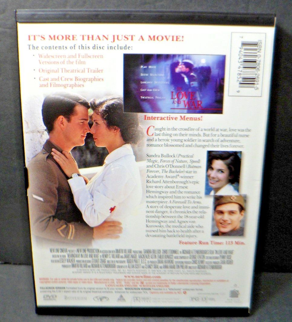 In Love and War (DVD 1996 WS & FF) Sandra Bullock, Chris O’Donnell – LIKE NEW