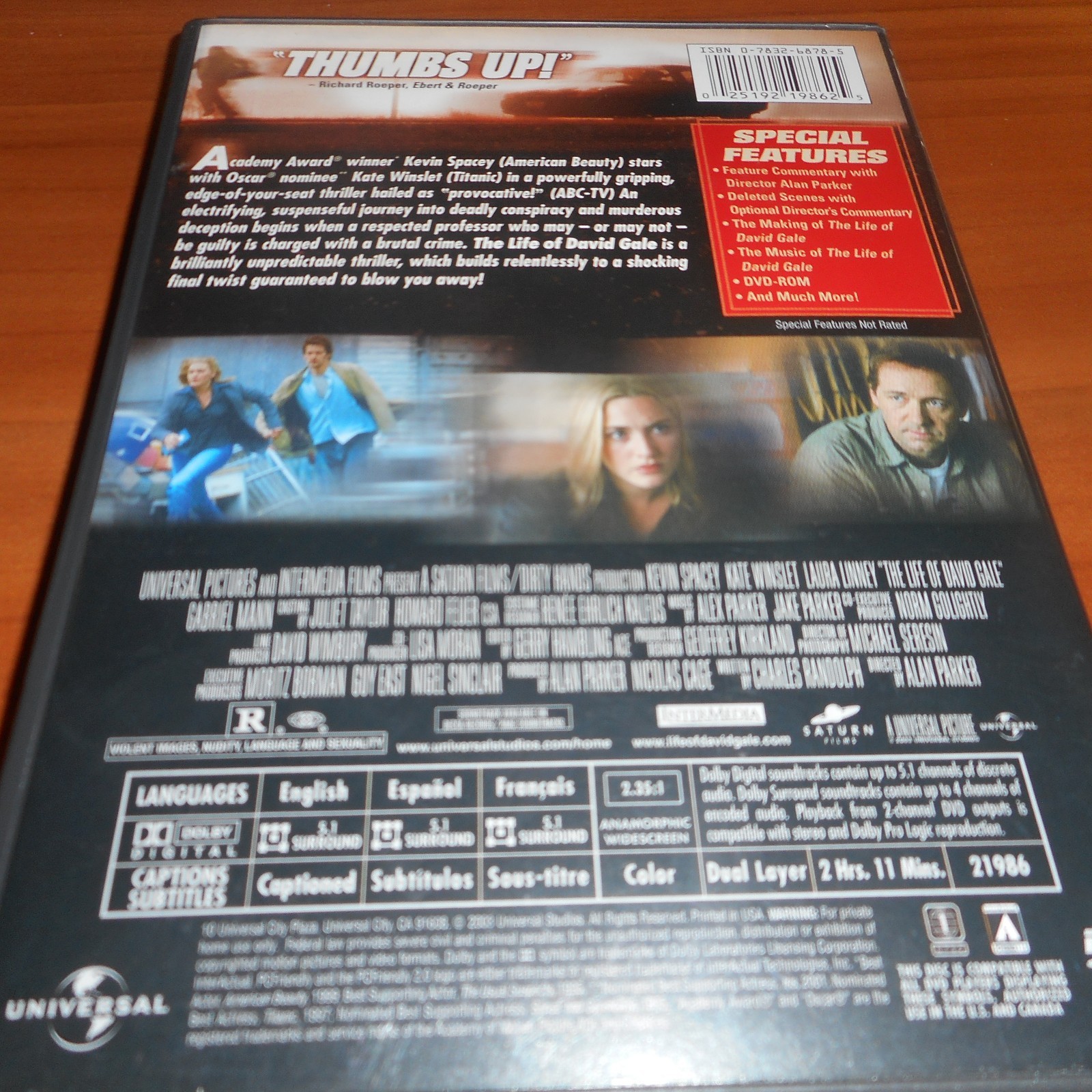 The Life of David Gale (DVD, 2003, Widescreen) Kevin Spacey, Kate Winslet