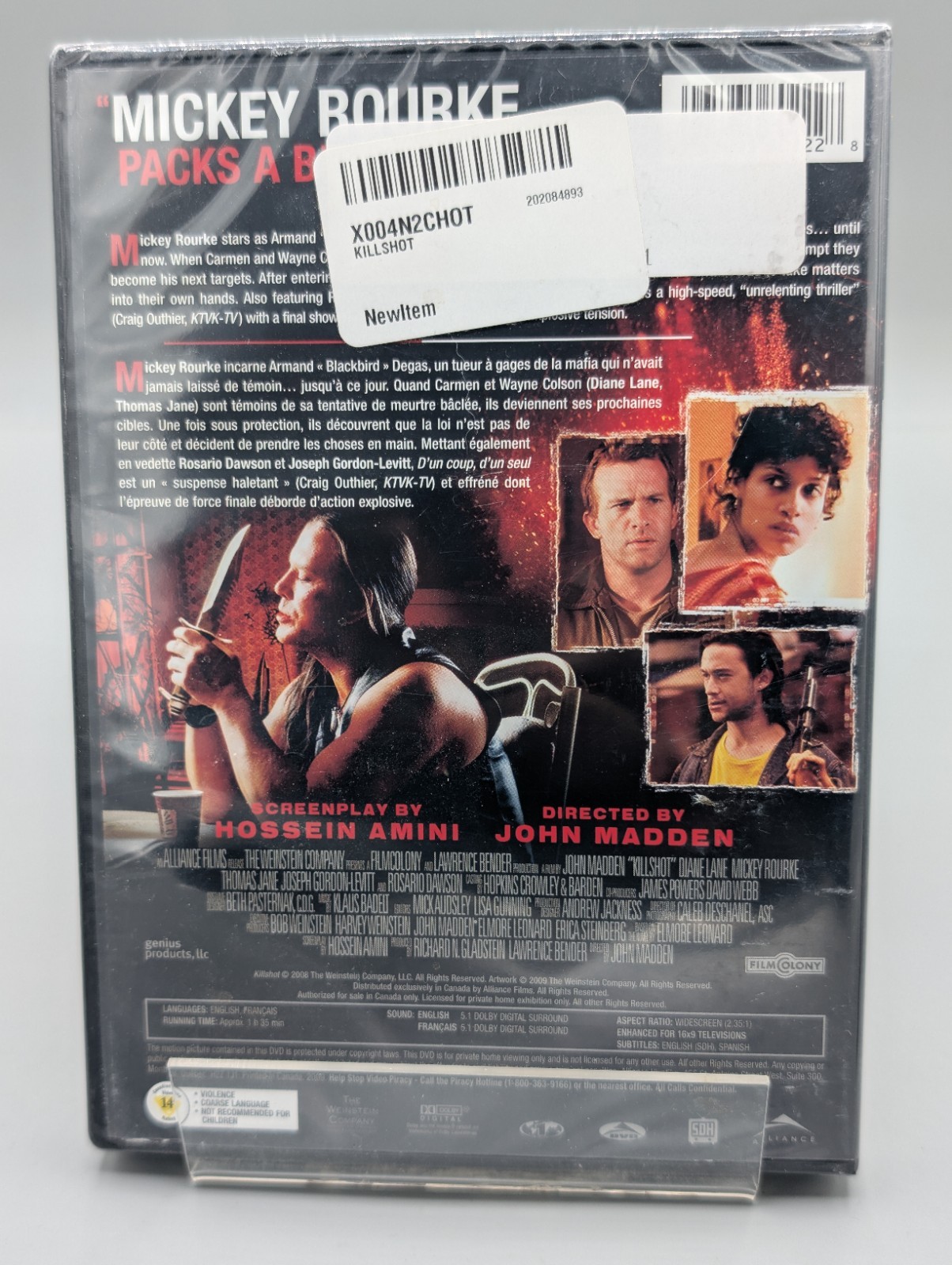 Killshot, Diane Lane Mickey Rourke, 2008 Elmore Leonard Action Thriller DVD New