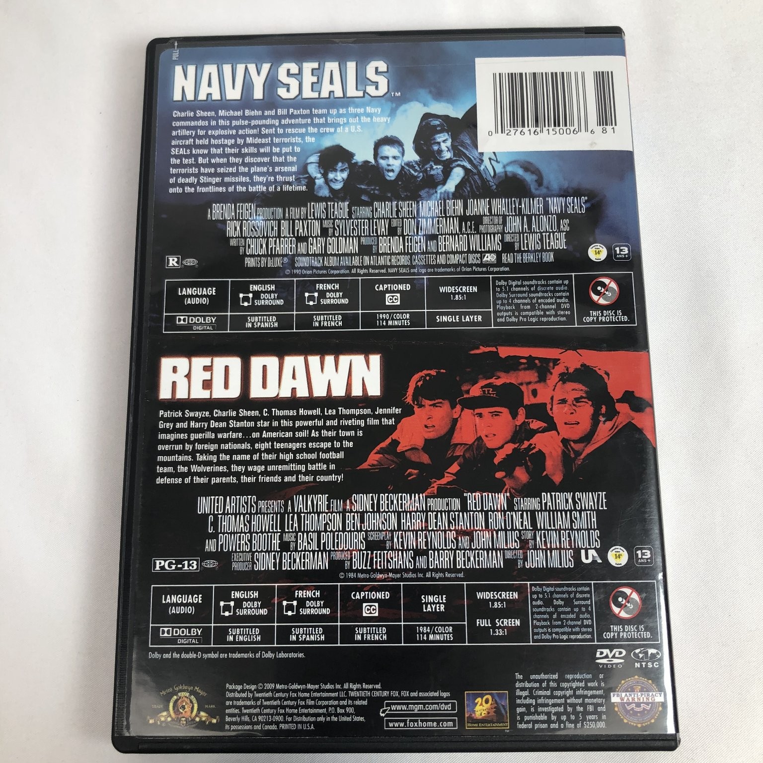 Navy SEALs / Red Dawn Double Feature DVD 1990 Charlie Sheen Patrick Swayze