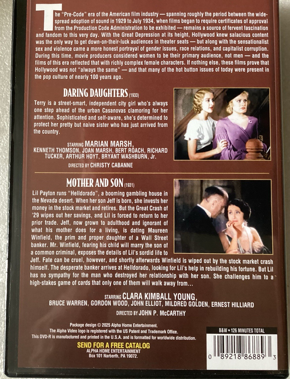 Pre-Code Double Feature: Daring Daughters / Mother and Son/VERY GOOD 2025 DVD