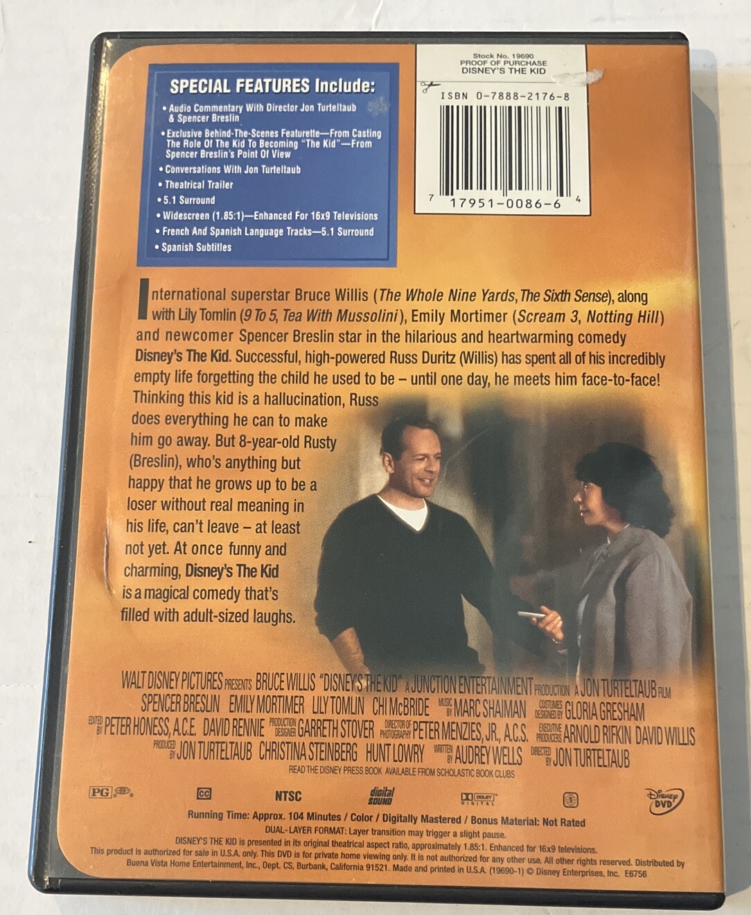 Disney’s The Kid DVD Bruce Willis-Lily Tomlin-Emily Mortimer-Spencer Breslin VG