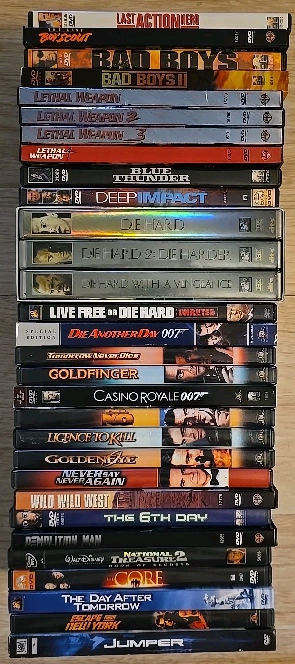 Lot of 30 Action Adventure Sci-fi DVD Movies James Bond Die Hard Lethal Weapon