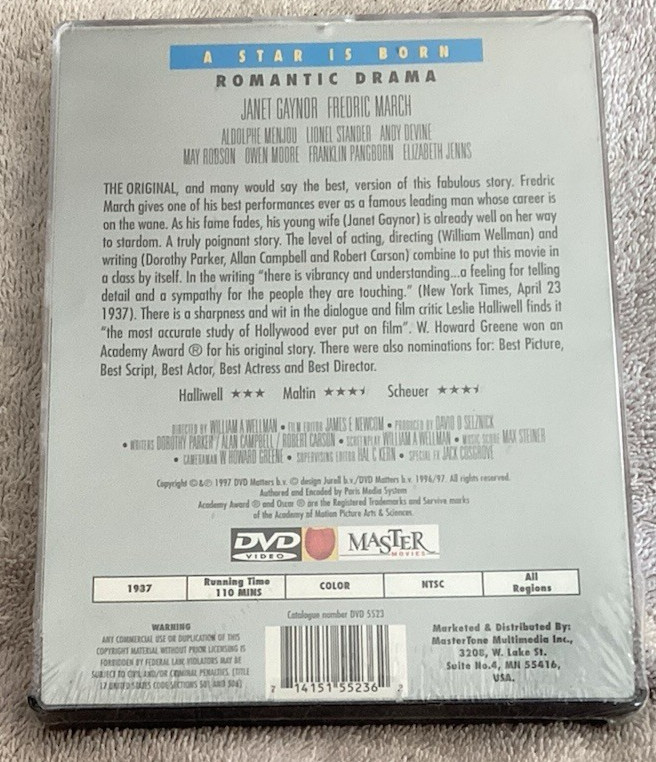 A STAR IS BORN/Janet Gaynor/Fredric March/Silver Screen Collector/NEW/SEALED DVD