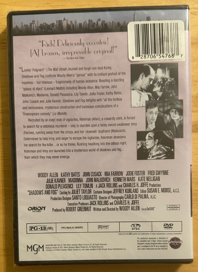 Radio Days & Shadows and Fog (Woody Allen DVD’s, 1992-1987) BRAND NEW & SEALED