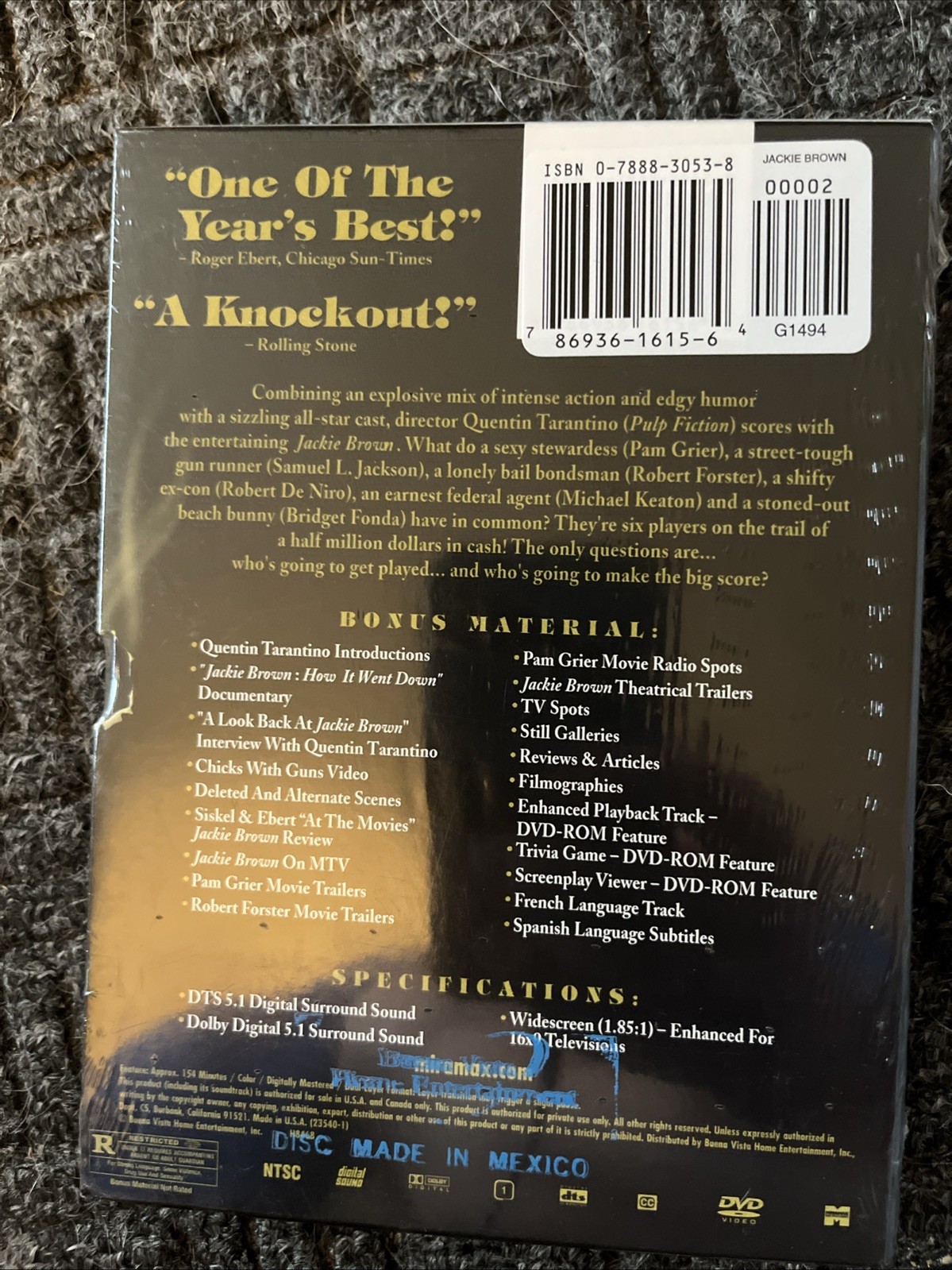 Jackie Brown 1997 DVD 2-Disc Set Pam Grier Robert Forster Noir Crime Thriller