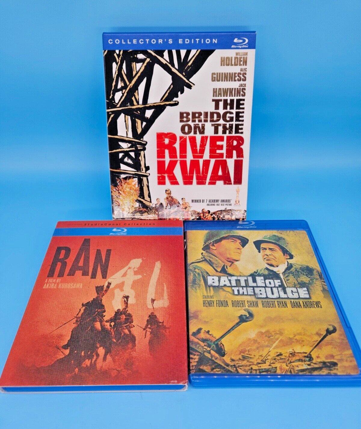 LOT OF 3 Blu-Ray Movies Battle War Military River Kwai, Ran, Battle of the Bulge
