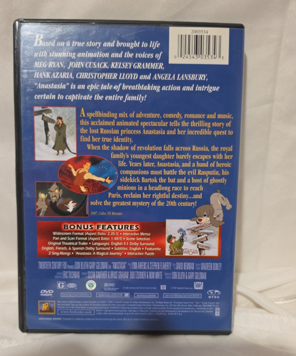 Anastasia, Don Bluth 1997 Family Feature