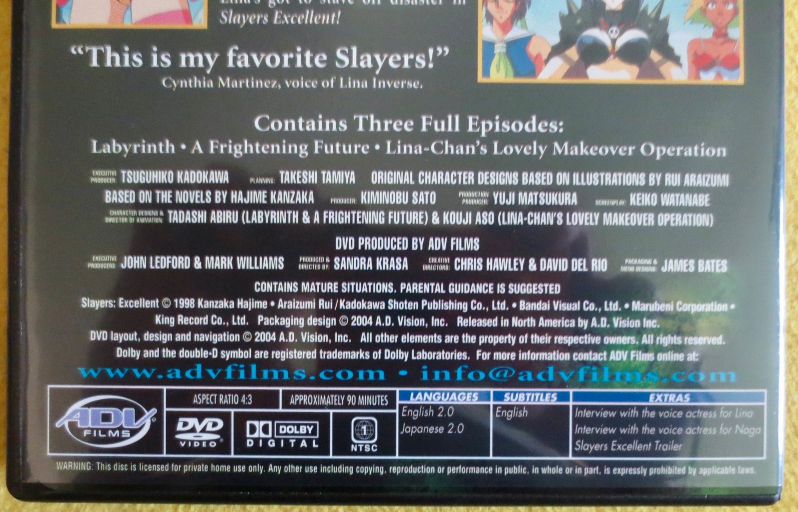 Slayers – Excellent OVA series DVD 2004 ADV Films disc unscratched and clean