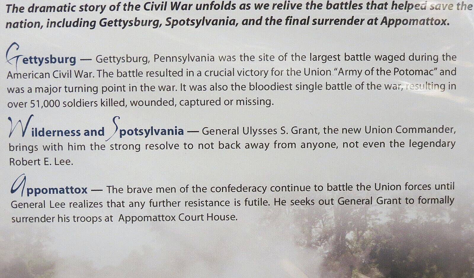 Civil War Battlefields NEW! DVD, Gettysburg, Spotsylvania,Appomattox, 2 hrs