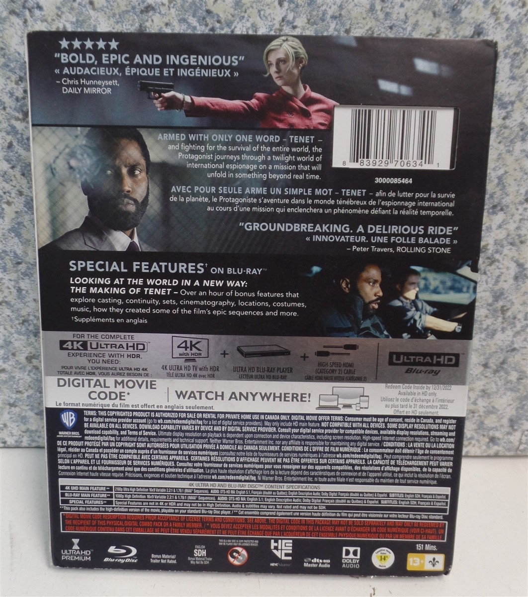 4K Ultra HD + BLU-RAY Tenet + Slipcover (dig exp) NEW SEALED see pics