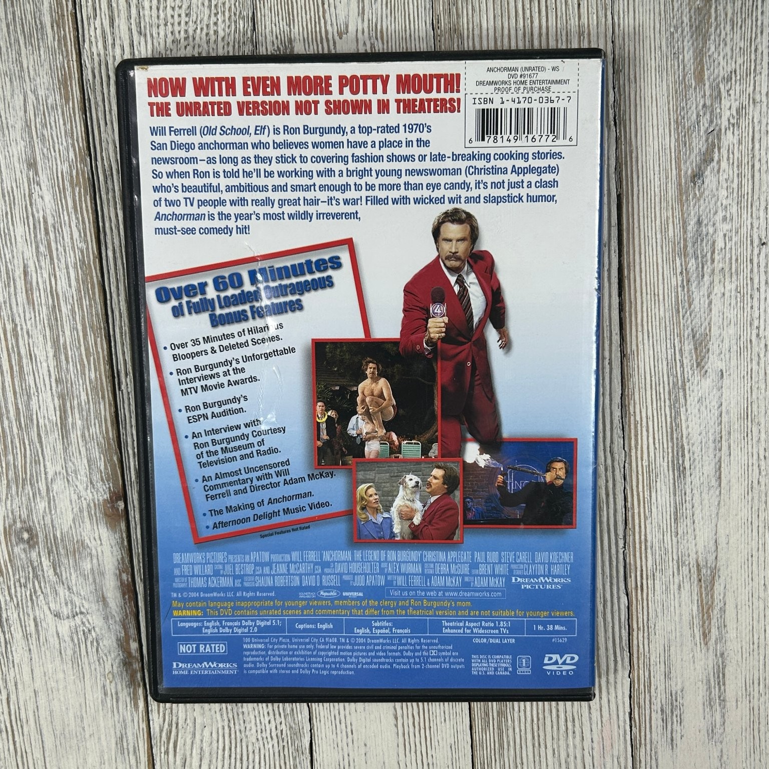 Anchorman The Legend of Ron Burgundy DVD 2004 Unrated Will Ferrell Adam McKay