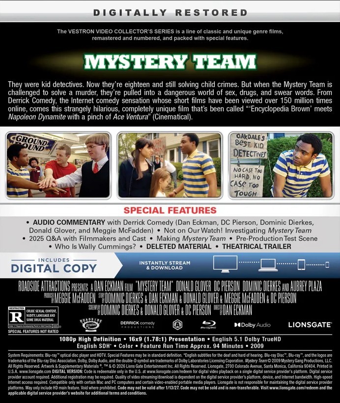 New & Sealed Mystery Team Vestron Blu-ray + Slip Sleeve Cover [2009] ShipNextDay