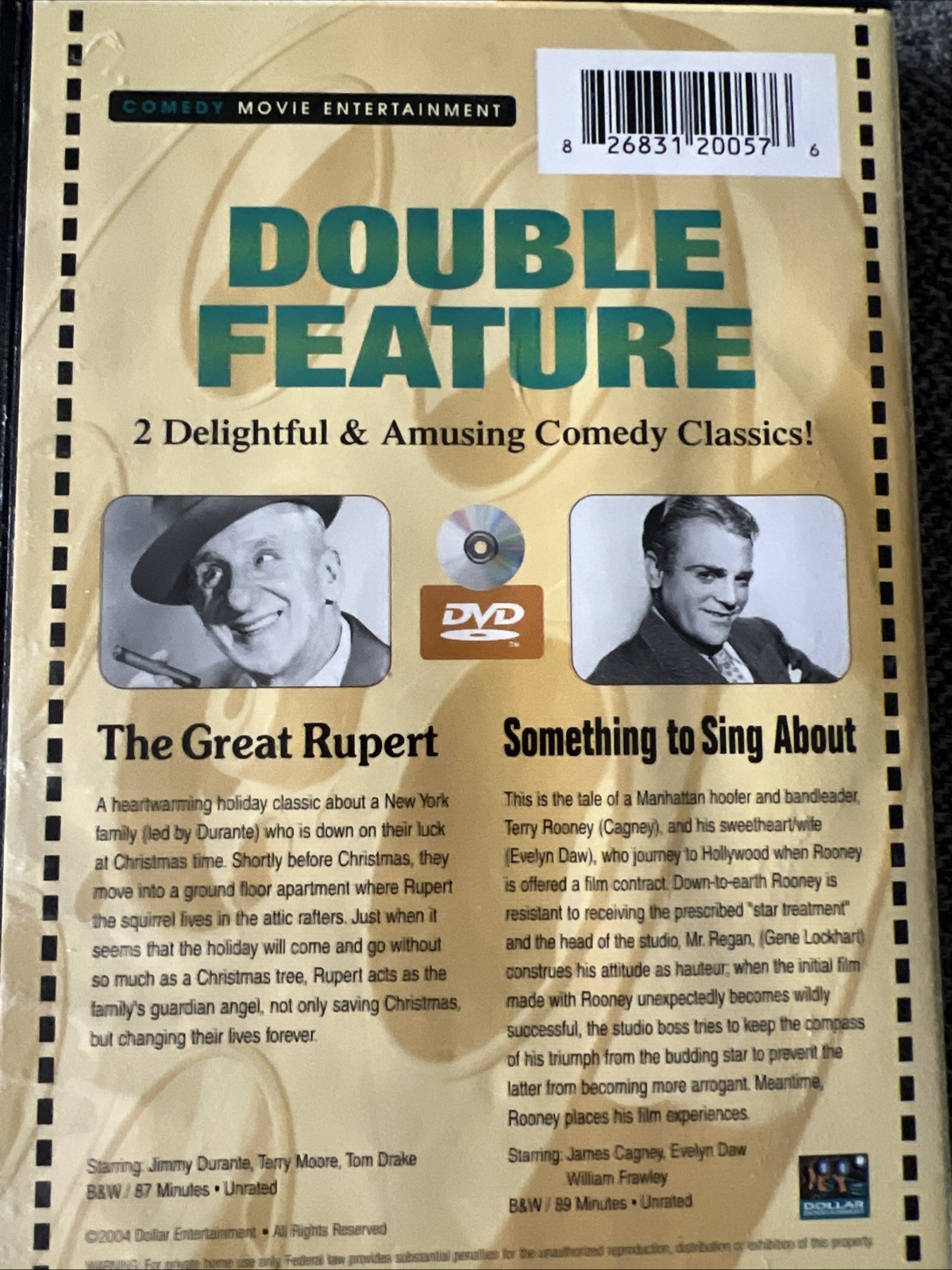 2 Movies On DVD JDurante/The Great Rupert & James Cagney/Something to Sing About