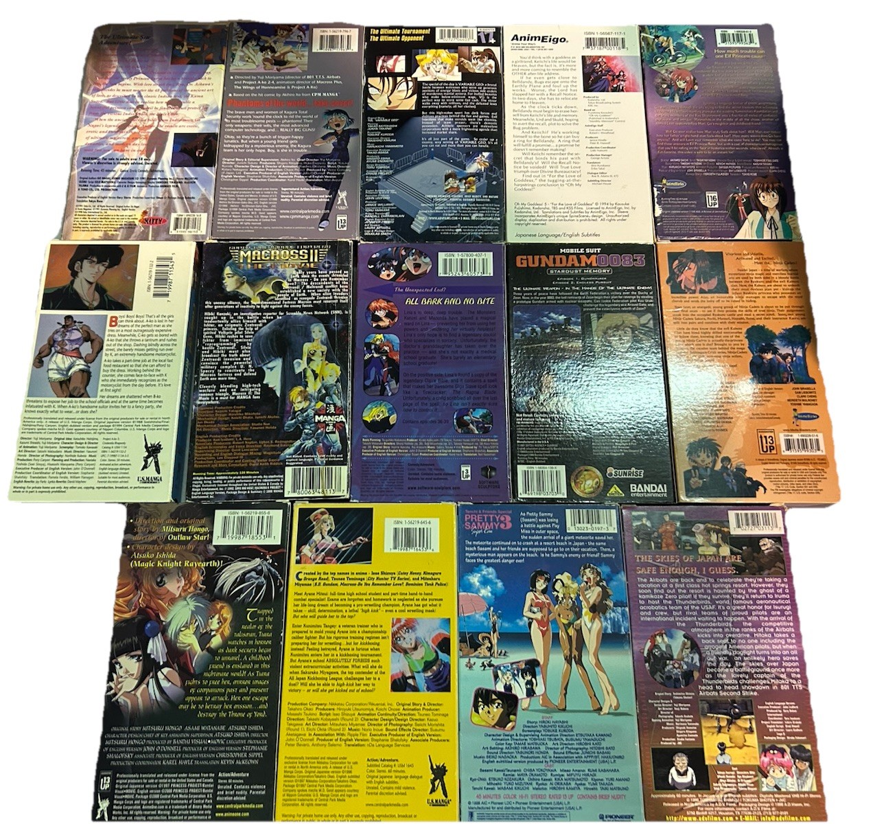 Lot of 14 Anime VHS Tapes Macross II Cinderella Rhapsody Variable Geo Gundam Etc