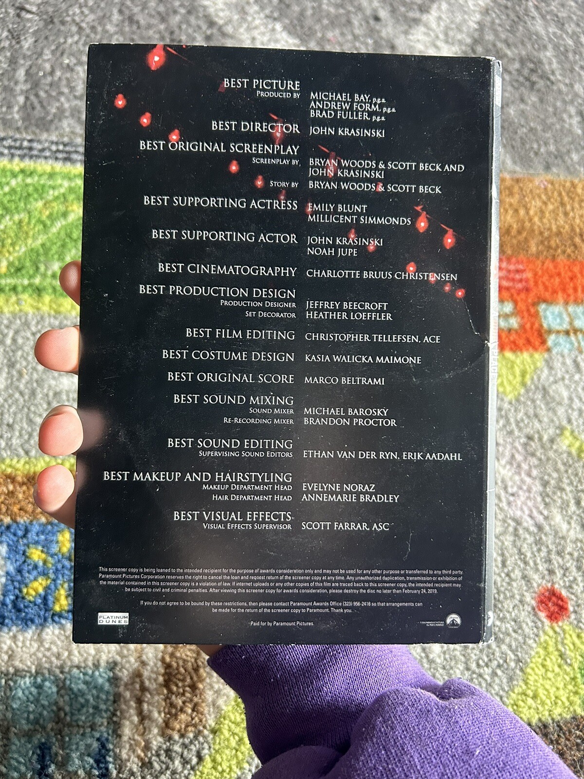 A Quiet Place 2018 FYC DVD Awards Screener Promo Emily Blunt John Krasinski Rare