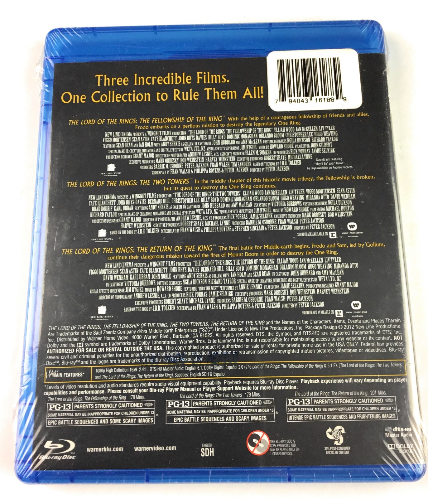 The Lord Of The Rings 3 Film Collection Bluray (Sealed) 2 Hobbit Movies 1 Sealed