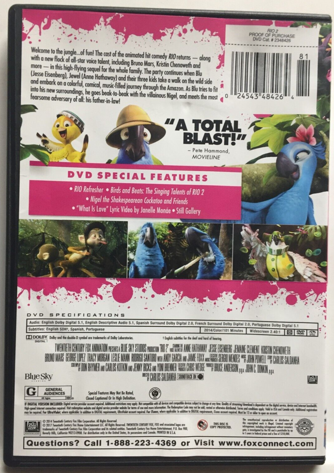 Rio 2 [2014] (DVD,2017,Widescreen) Anne Hathaway,Fantastic!