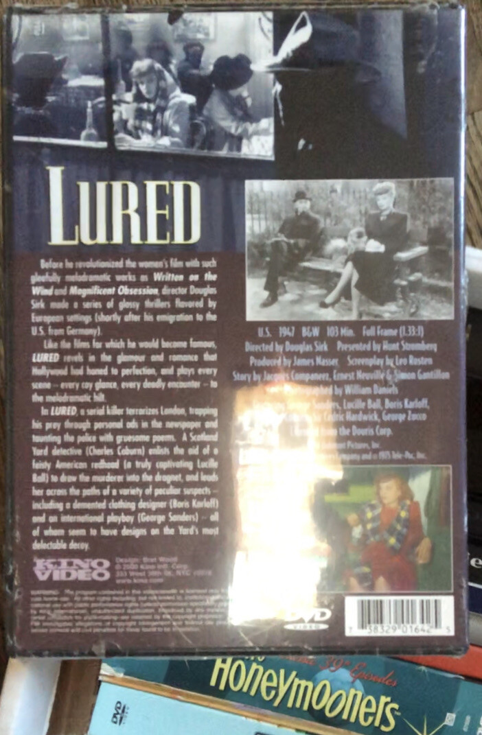 BORIS KARLOFF LUCILLE BALL Lured 1947 DVD Kino Video Film Noir Cult Sealed NÉW