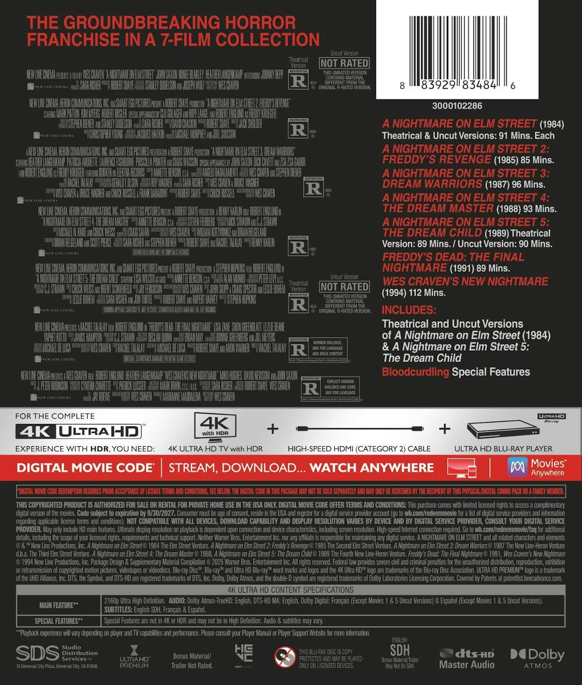 A Nightmare on Elm Street 7 Film Collection 4K UHD Blu-ray NEW