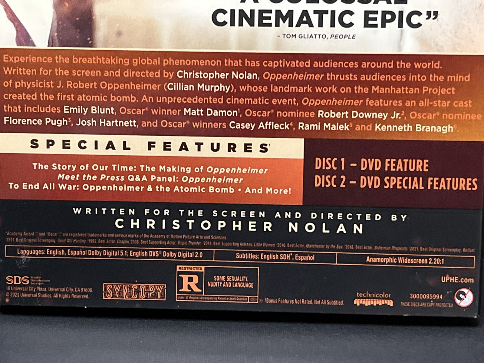 Oppenheimer (2023) DVD’s 2-Disc Cillian Murphy Christoper Nolan Slipcover