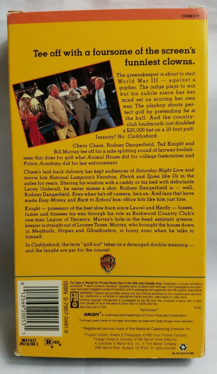 Caddyshack Comedy Snobs Against The Slobs 98 Minutes Movie Cassette VHS Tape