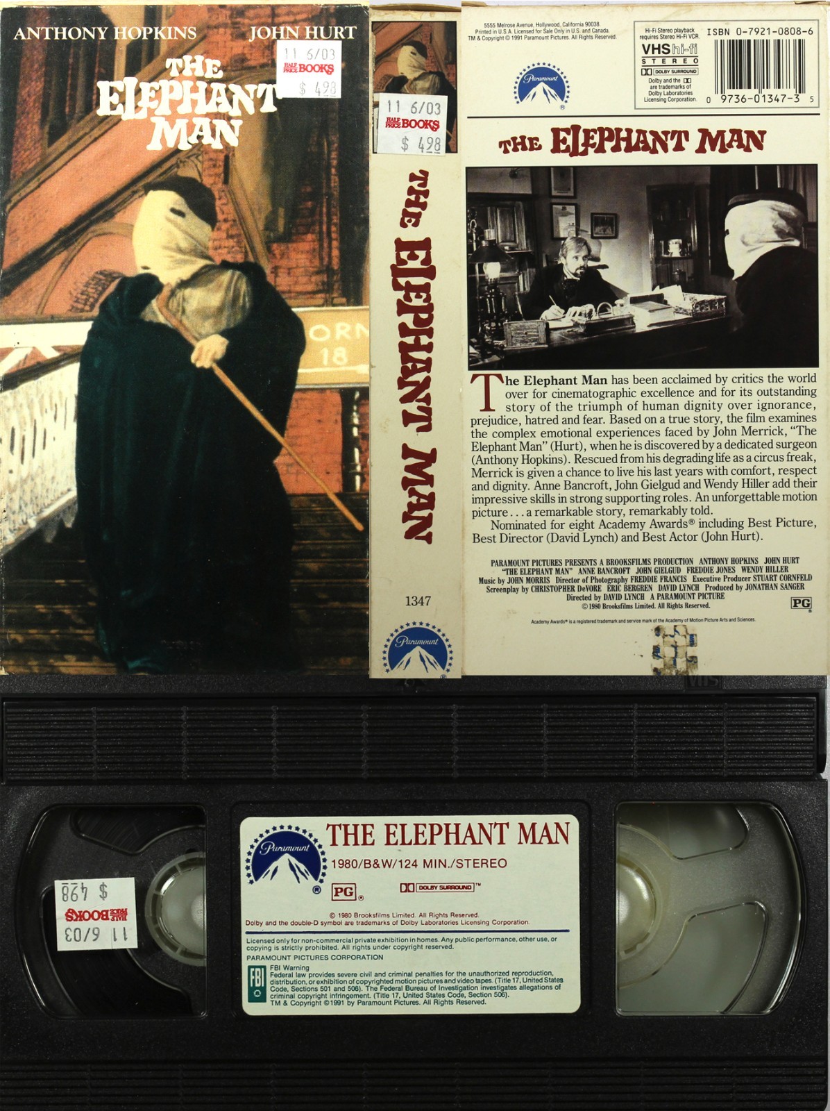 The Elephant Man (1980) VHS Anthony Hopkins John Hurt *David Lynch Oscar Winner*
