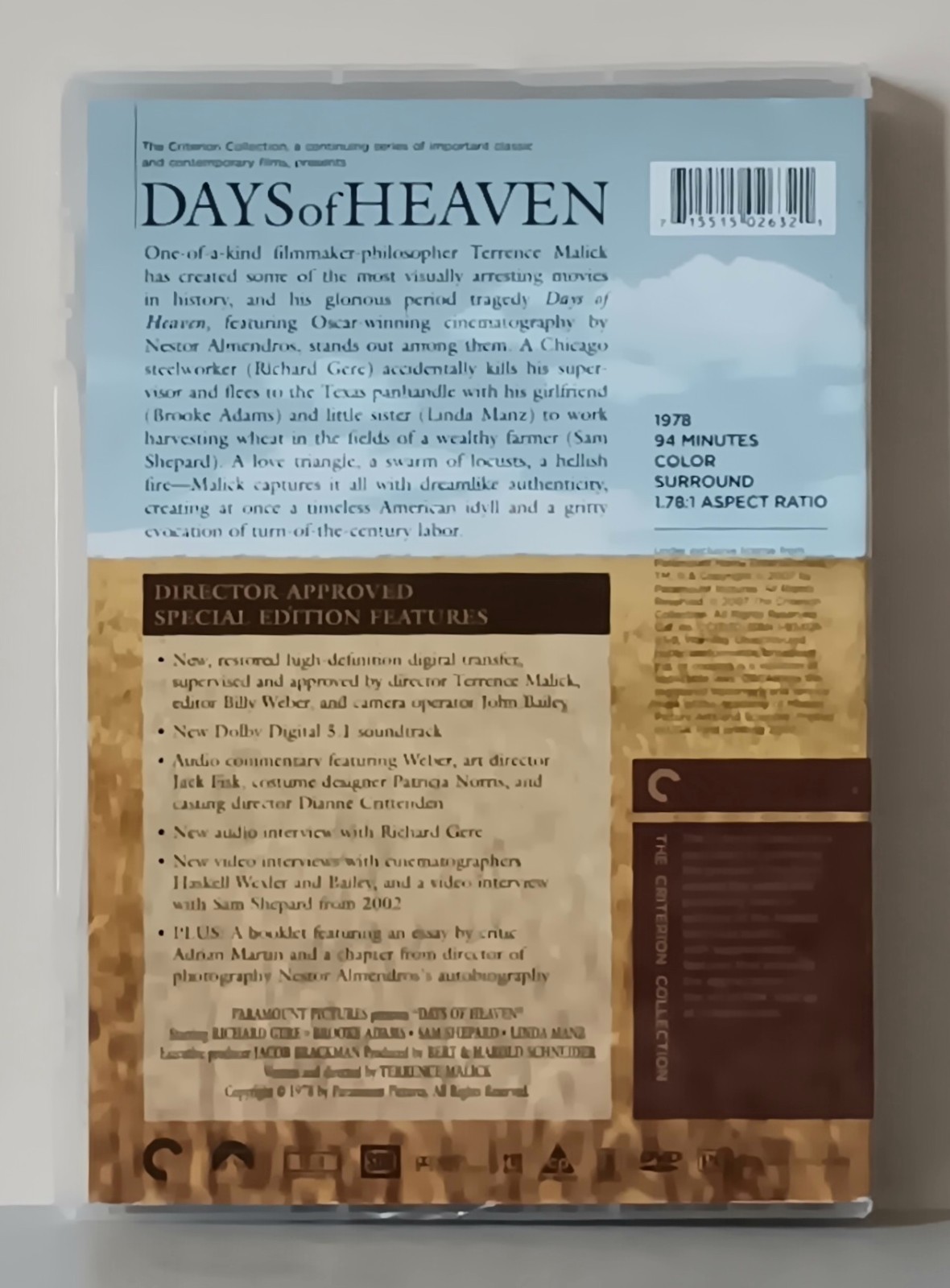 Days Of Heaven (2007) Terrence Malick. Criterion Collection DVD. Pre-owned. VG