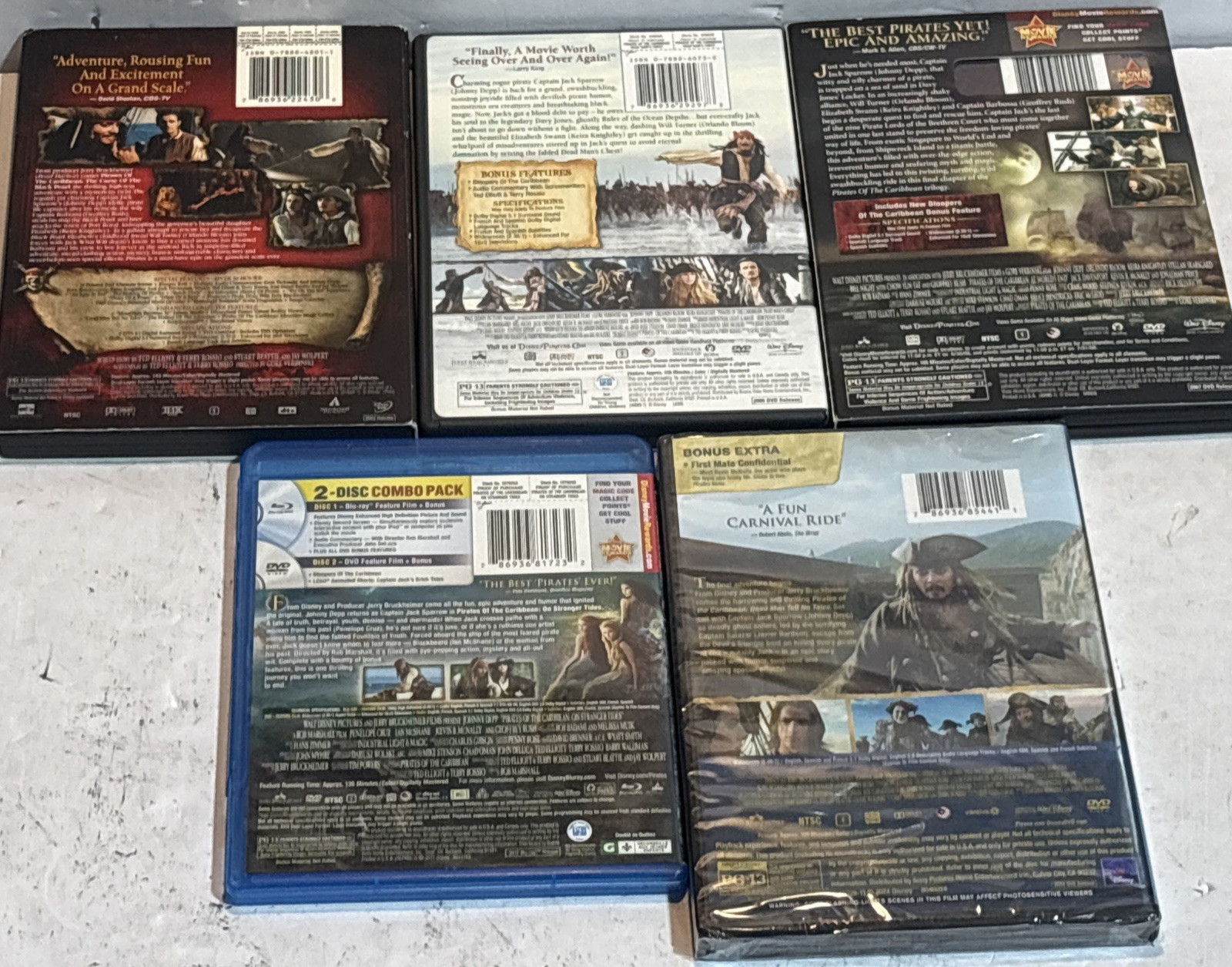 Pirates of the Caribbean 5 Movie Complete Collection DVD Blu-Ray 1 2 3 4 5 Depp