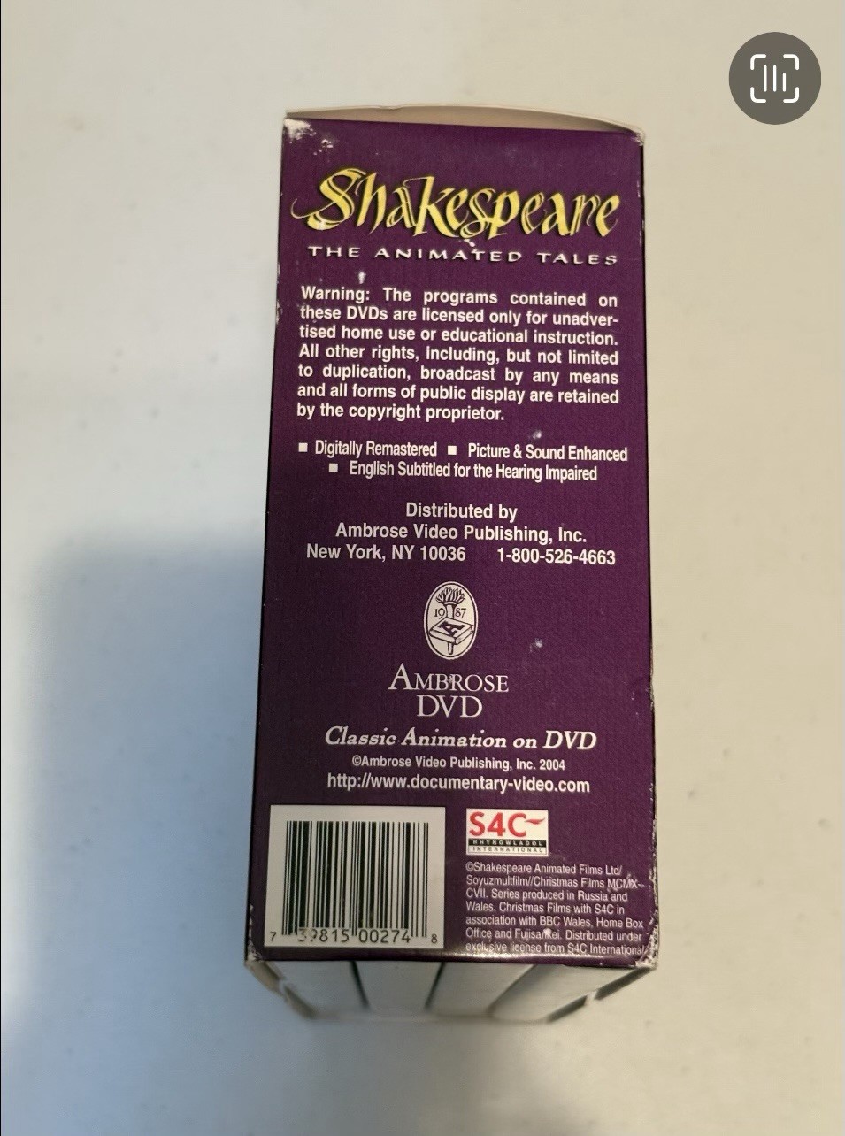SHAKESPEARE THE ANIMATED TALES 4-DISC DVD BOX SET VOL 1-4 DIGITALLY REMASTERED