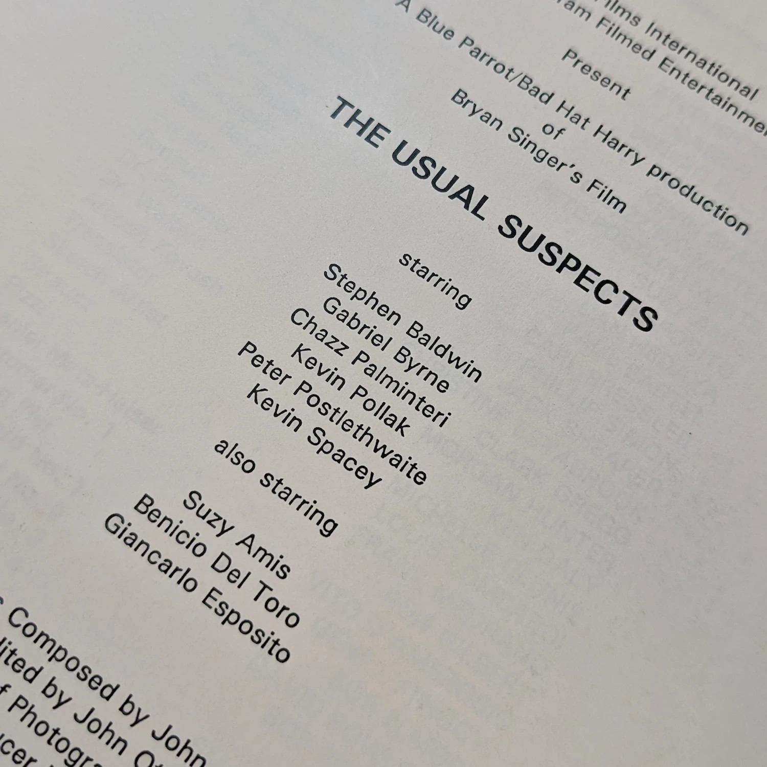 The USUAL SUSPECTS (1995) Production Notes [A4, x12 pages] Bryan Singer, rare