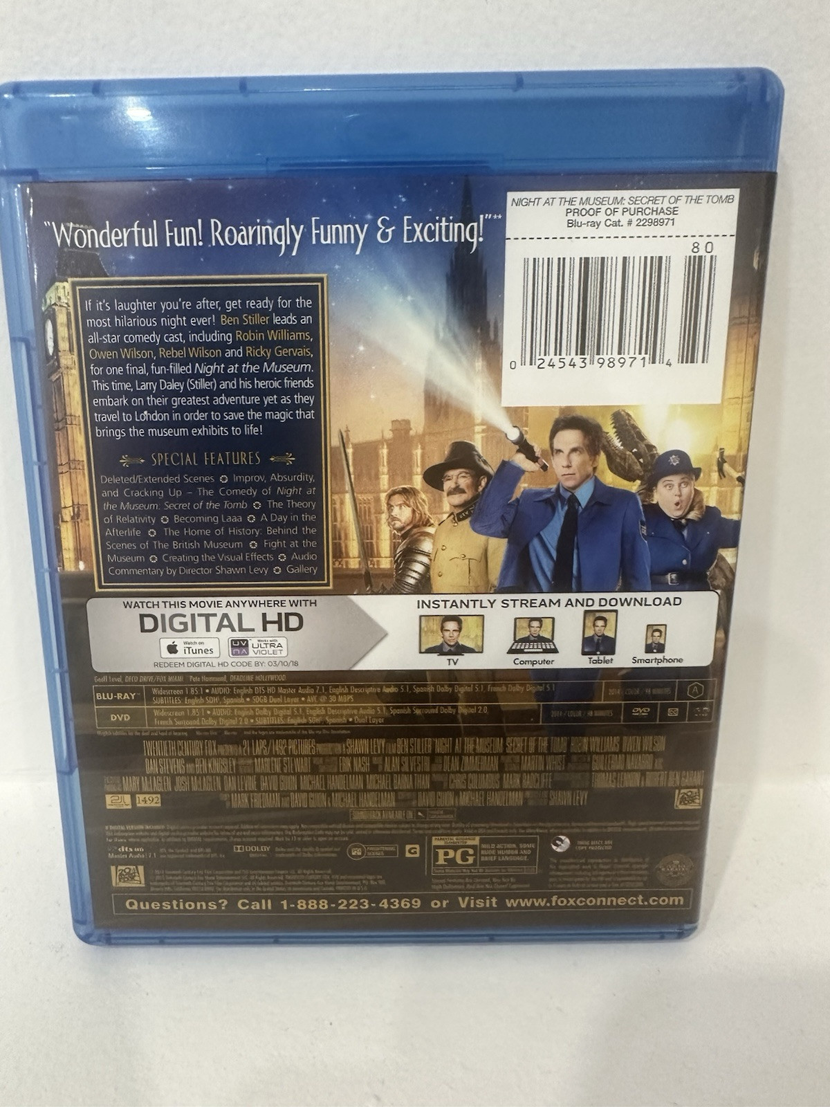 Night at the Museum: Secret of the Tomb (Blu-ray + DVD) Excellent Condition