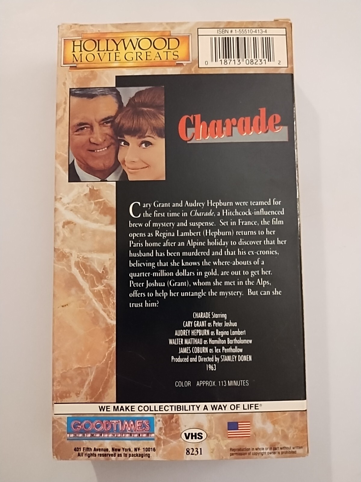 Charade VHS Hollywood Movie Greats Cary Grant Audrey Hepburn GoodTimes 1991 Used