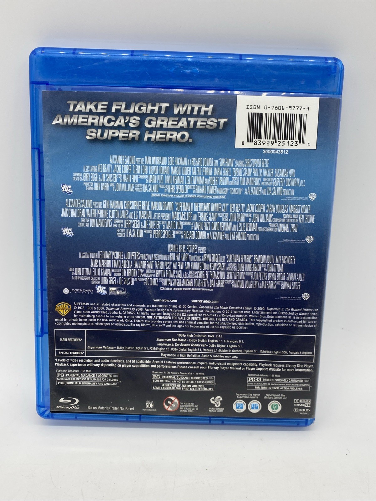 Superman the Movie 1978 Film Series Blu-Ray + Superman II + Superman Returns