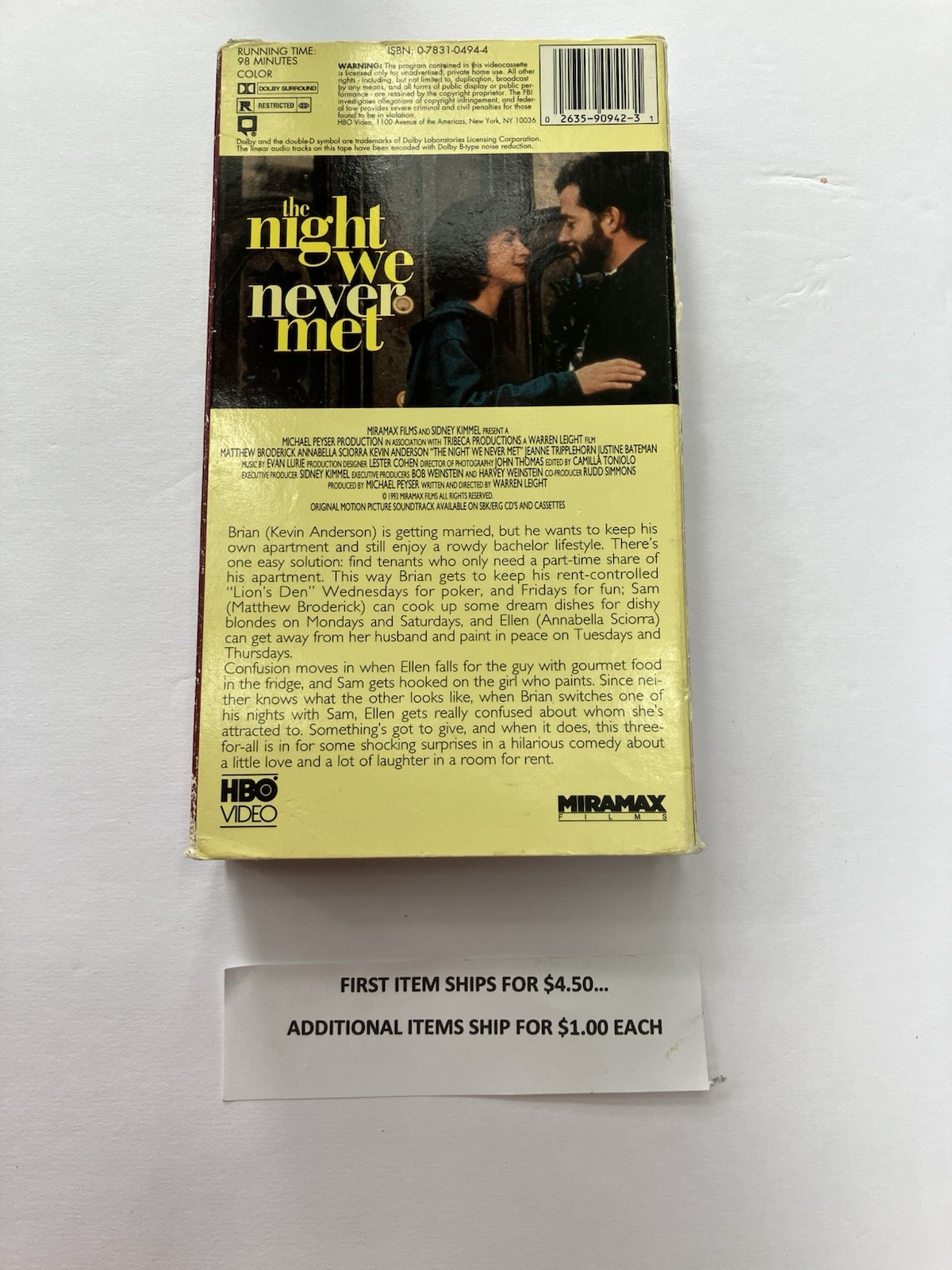 VHS Tape The Night We Never Met – Matthew Broderick $3.50 Ship $4.50/$1.00