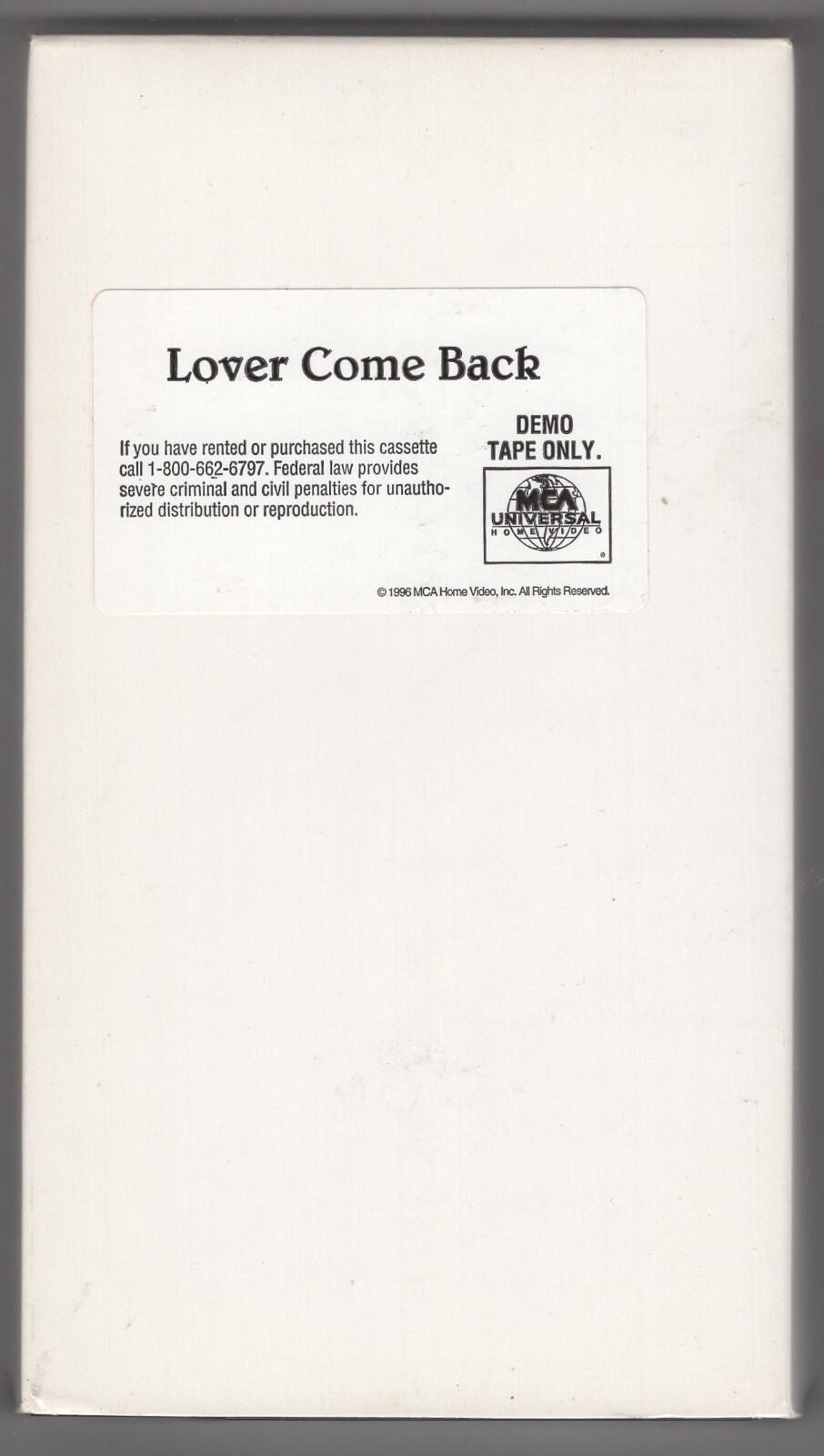 Lover Come Back (Rare Mint VHS Screener) Rock Hudson / Doris Day / Tony Randall