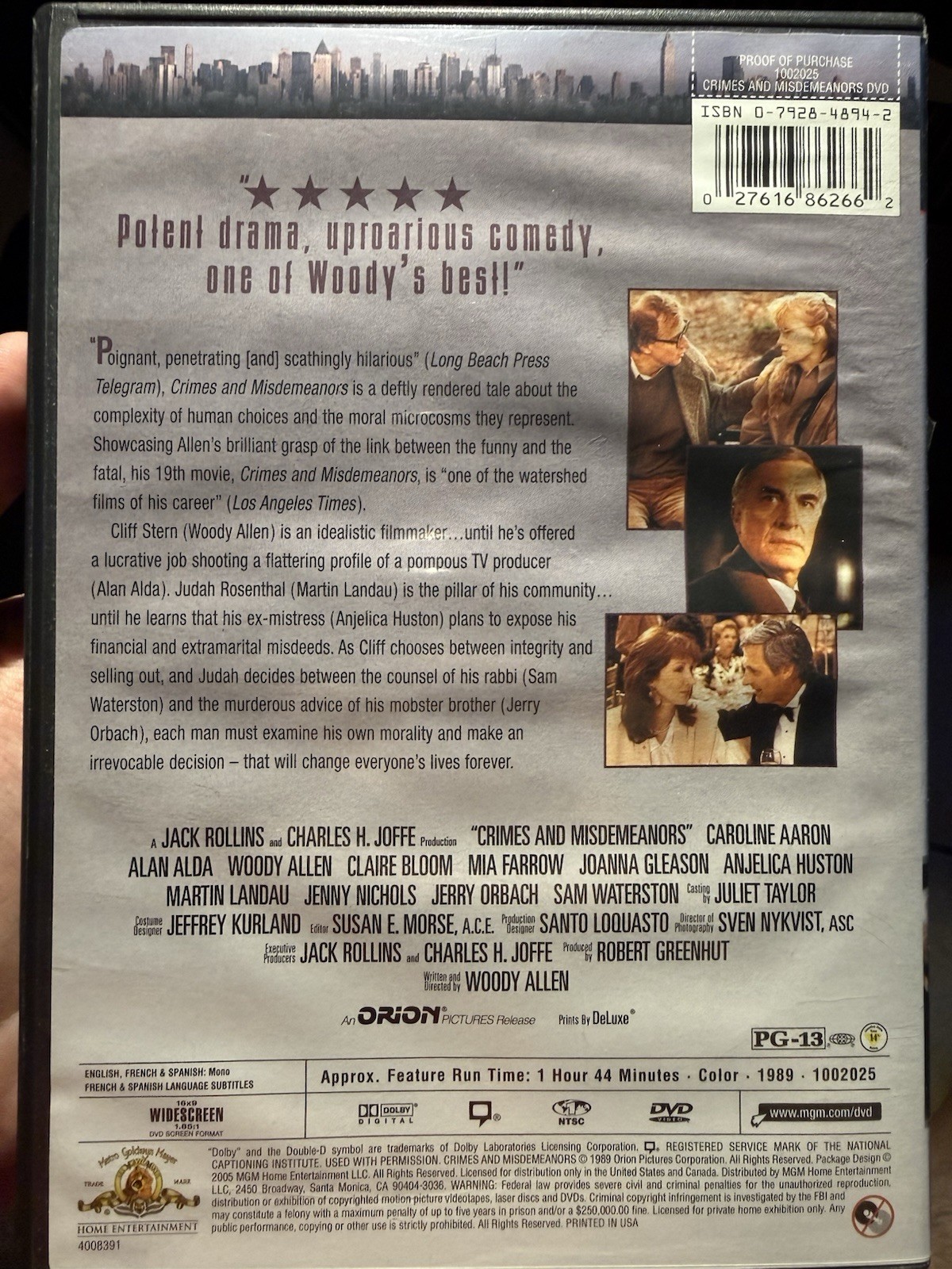 Crimes and Misdemeanors DVD 1989 Woody Allen Mia Farrow Widescreen Rare OOP!