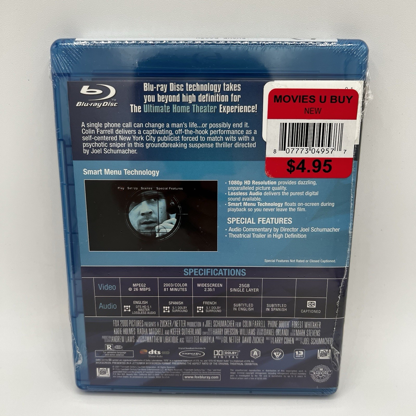 Phone Booth Blu-ray 2002 Colin Farrell Kiefer Sutherland Forest Whitaker Sealed