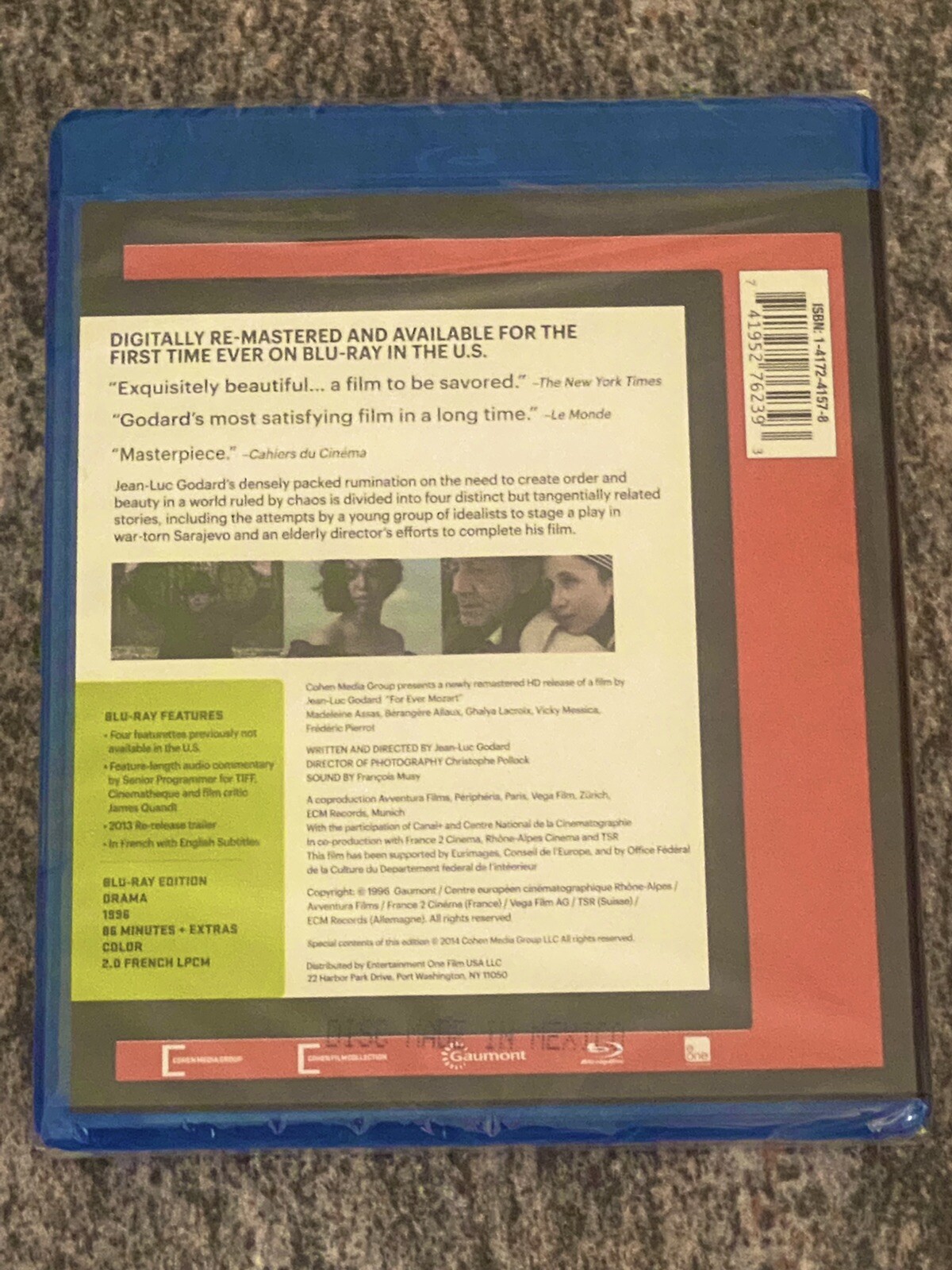 For Ever Mozart (Blu-ray, Cohen Media Group, 1996 Jean-Luc Godard Drama) NEW