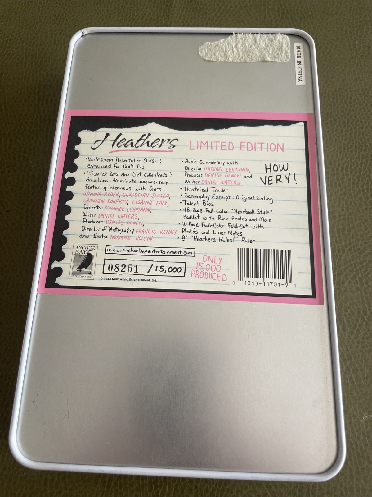 OOP Collector Tin Box Set Heathers DVD Winona Ryder 8251/15,000 W/ Ruler